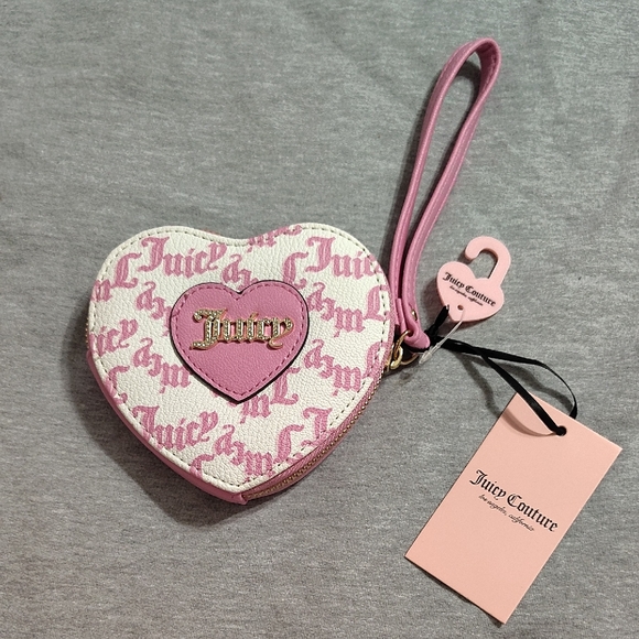 Juicy Couture Handbags - 💗 NWT Juicy Couture Heart Coin Purse / Wristlet – Pink Logo Print